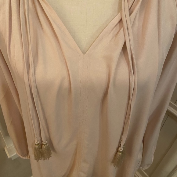 Johnny Was Calme Peasant Silky Blouse Champagne Tassel Top Boho Small - Picture 2 of 6